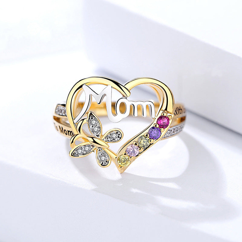 Hollow Heart Mom Ring