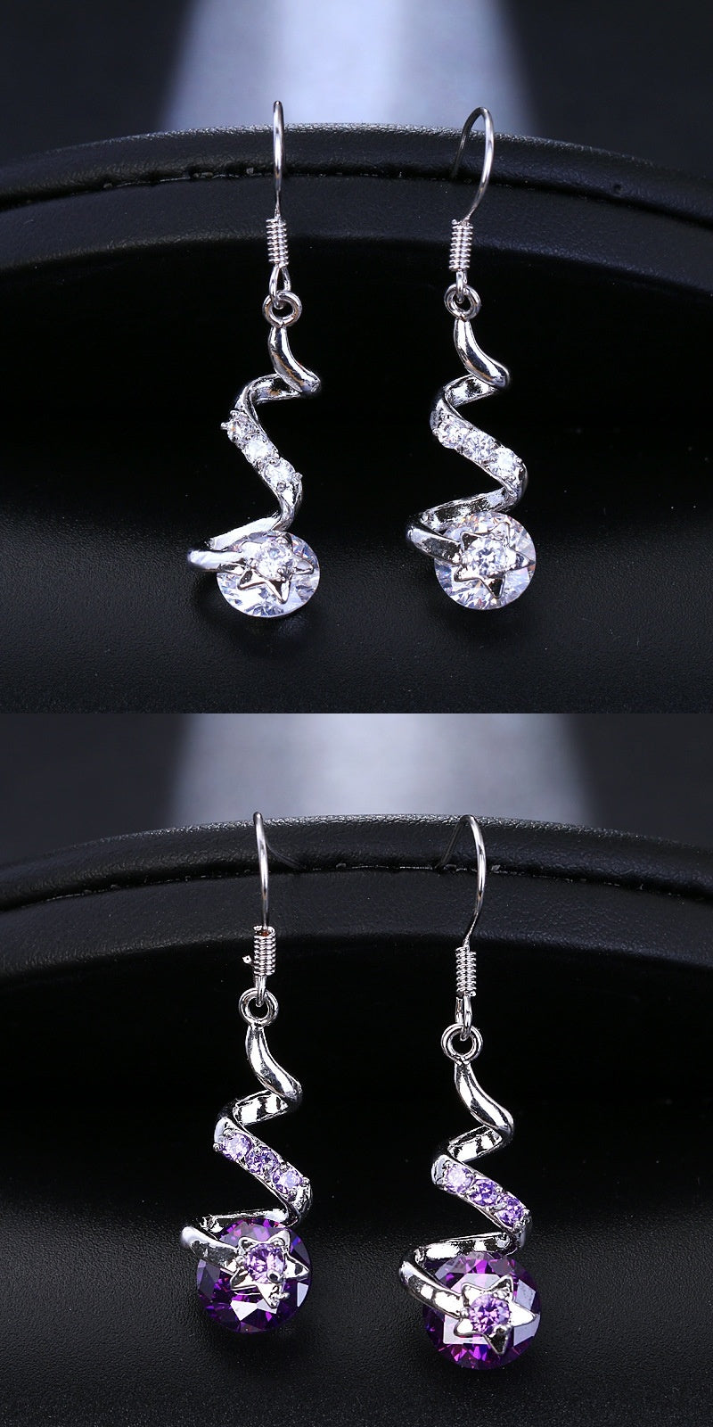 Purple Zircon Spiral Ear Hook Earrings