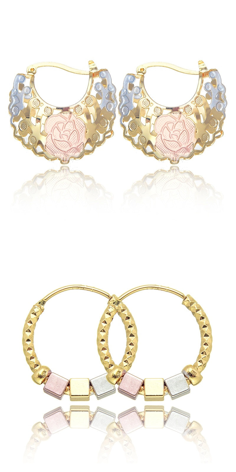 Hollow Rosette Earrings with Gold Contrast Hoops