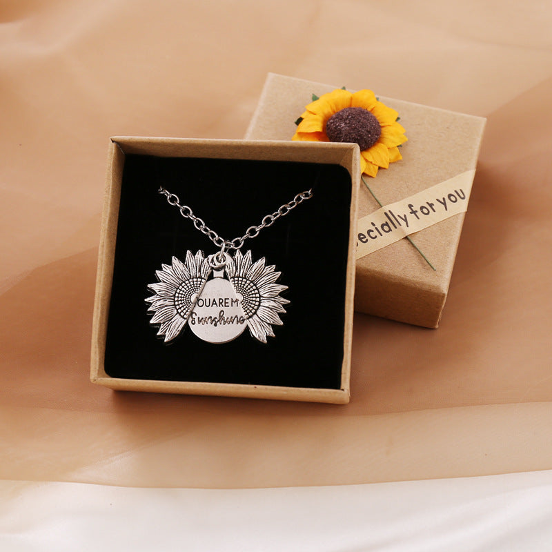 You Are My Sunshine Sunflower Pendant Necklace