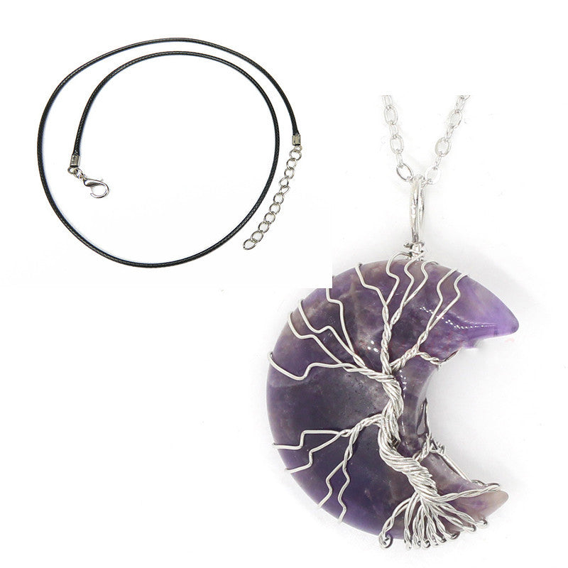 Natural Crystal Moon Pendant Necklace