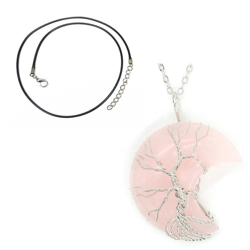 Natural Crystal Moon Pendant Necklace