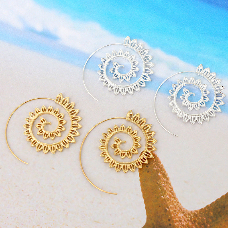 Gold Spiral Gear Earrings