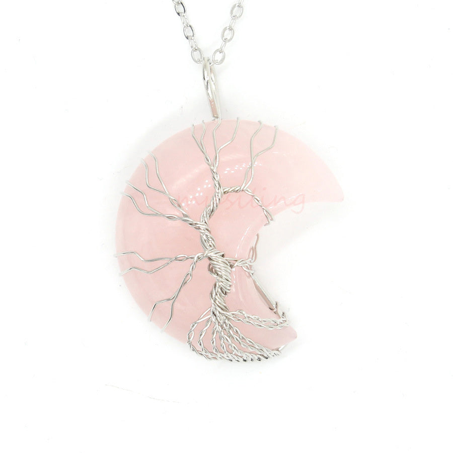 Natural Crystal Moon Pendant Necklace