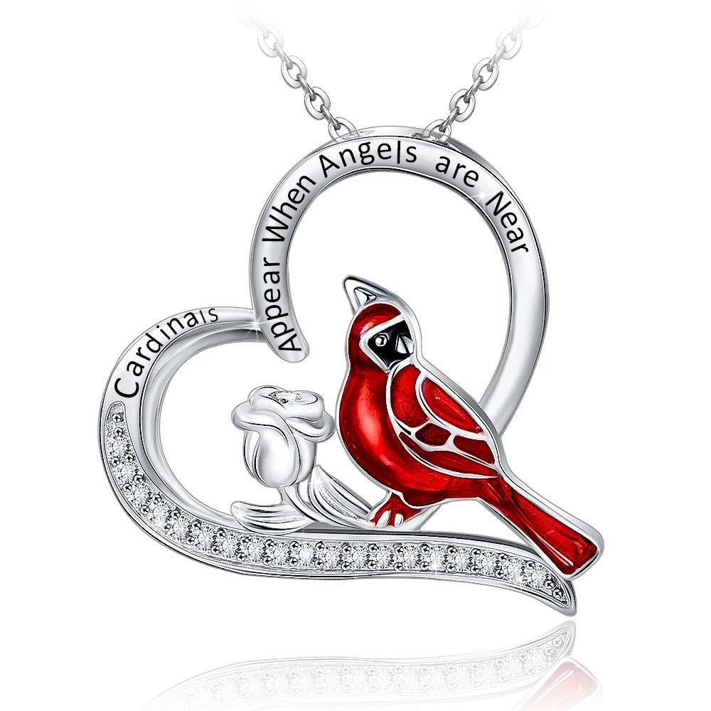 Heart Shaped Cardinal Pendant Necklace