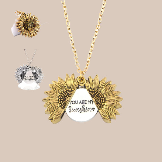 You Are My Sunshine Sunflower Pendant Necklace