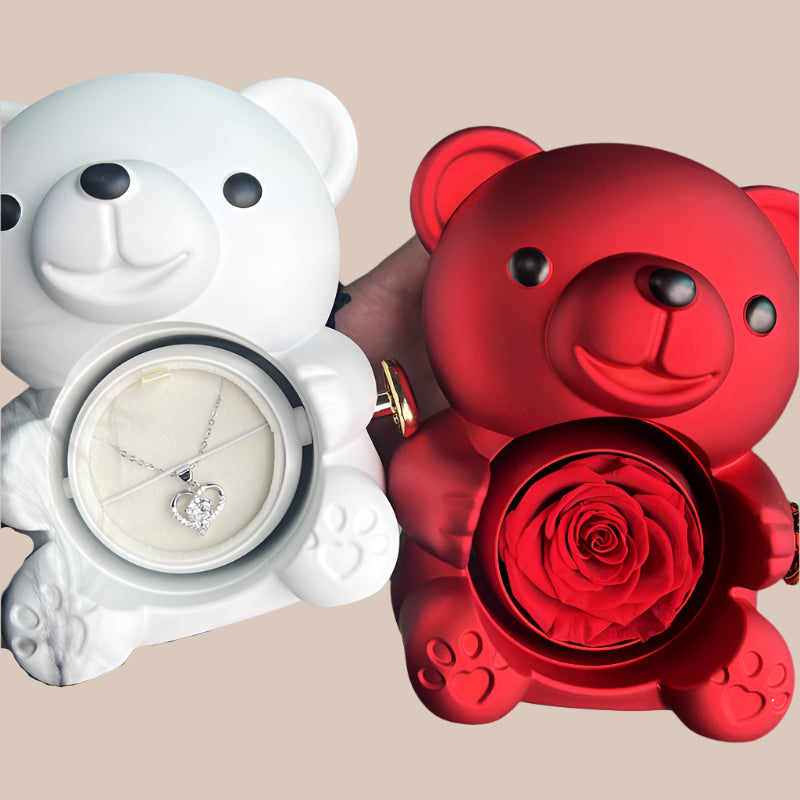 Rotating Bear Rose Jewelry Box