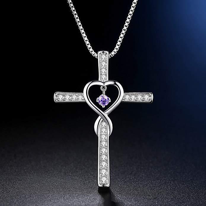 Infinity Love Cross Birthstone Pendant Necklace