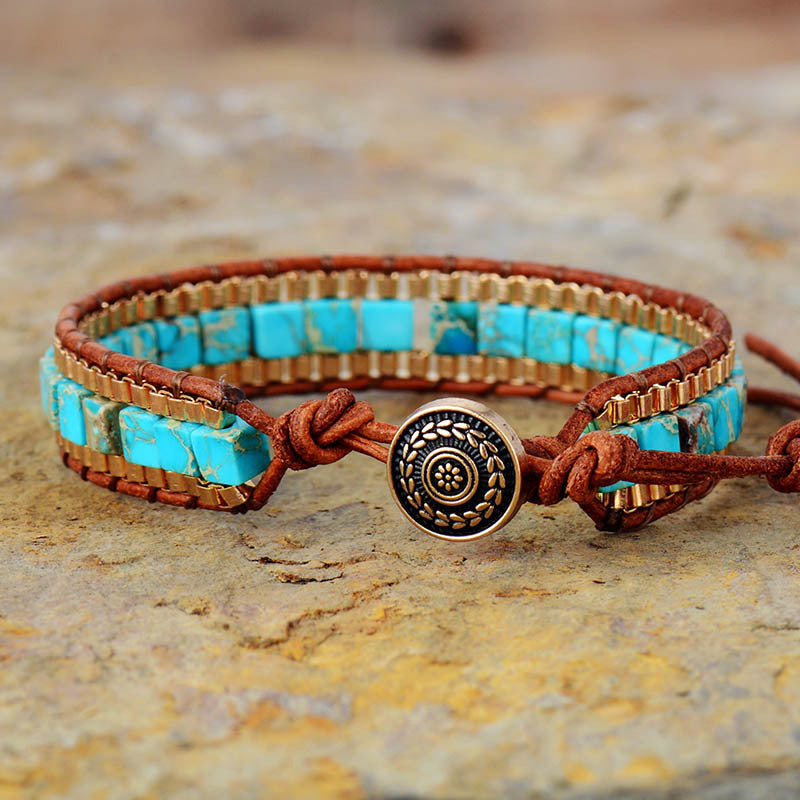 Imperial Woven Leather Stone Bracelet