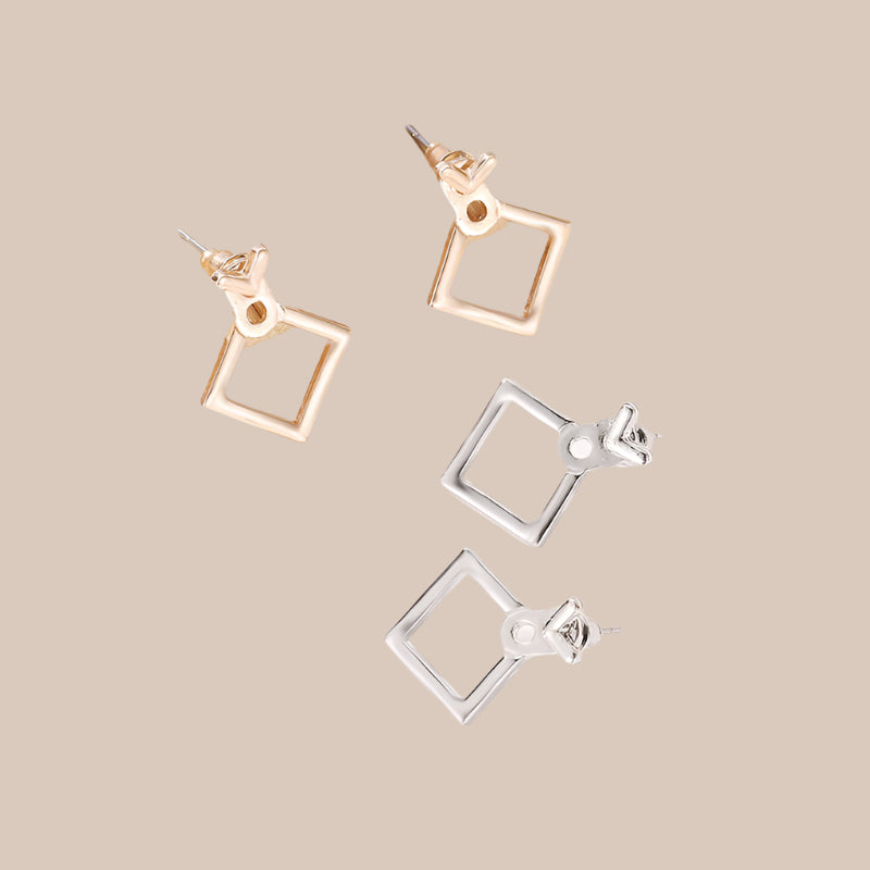 Hollow Diamond Square Stud Earrings