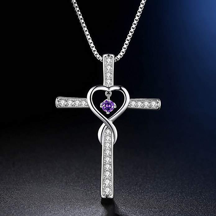 Infinity Love Cross Birthstone Pendant Necklace