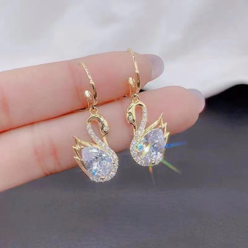 Sweet Rhinestone Swan Earrings