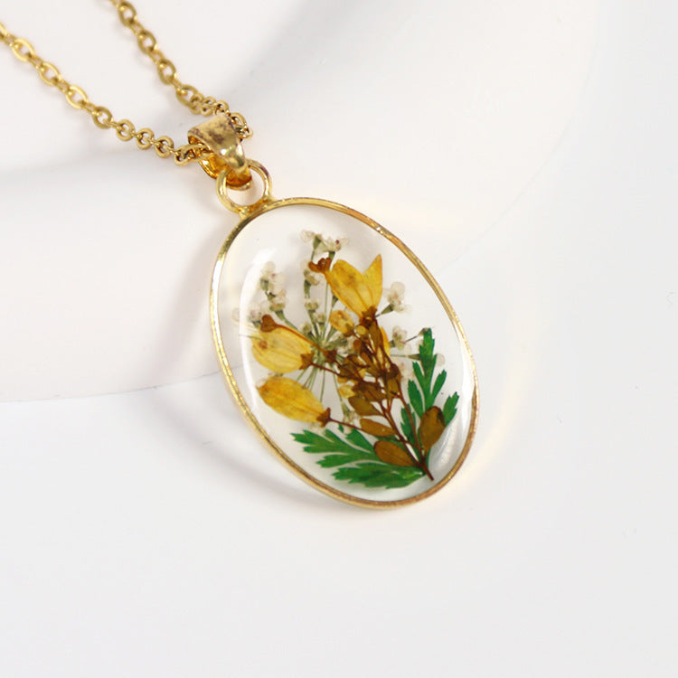 Design Resin Dried Flower Necklace Female Minority