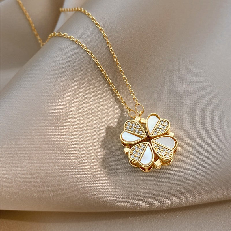 Four Leaf Clover Crystal Heart Pendant Necklace