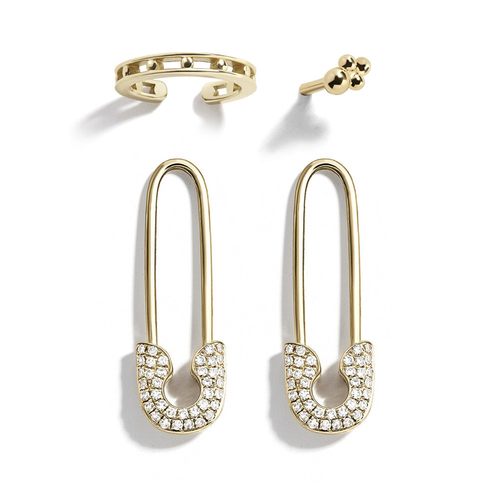 Rhinestone Alloy Pin Stud Earrings