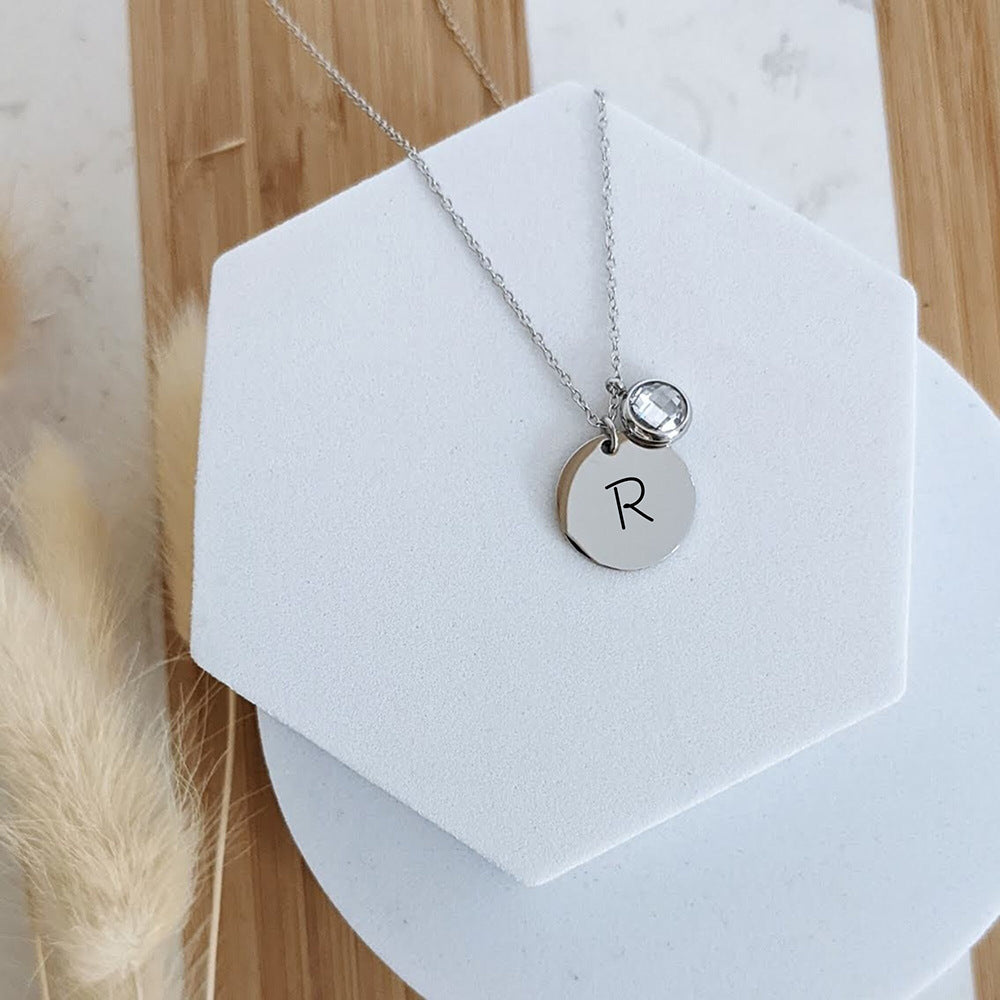 Birthstone Engraved Disc Necklace