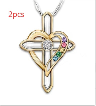 Colorful Cross Love Pendant Necklace