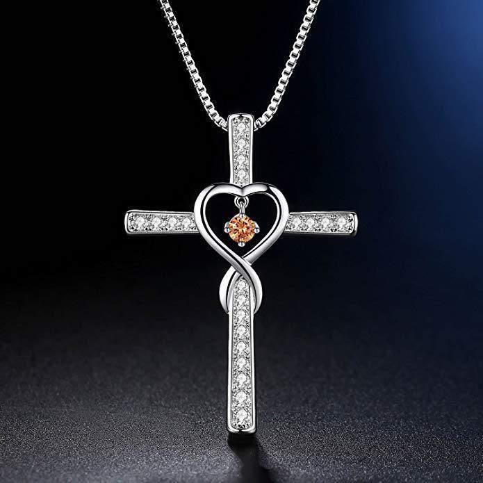 Infinity Love Cross Birthstone Pendant Necklace