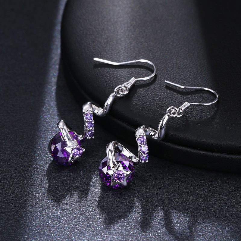 Purple Zircon Spiral Ear Hook Earrings