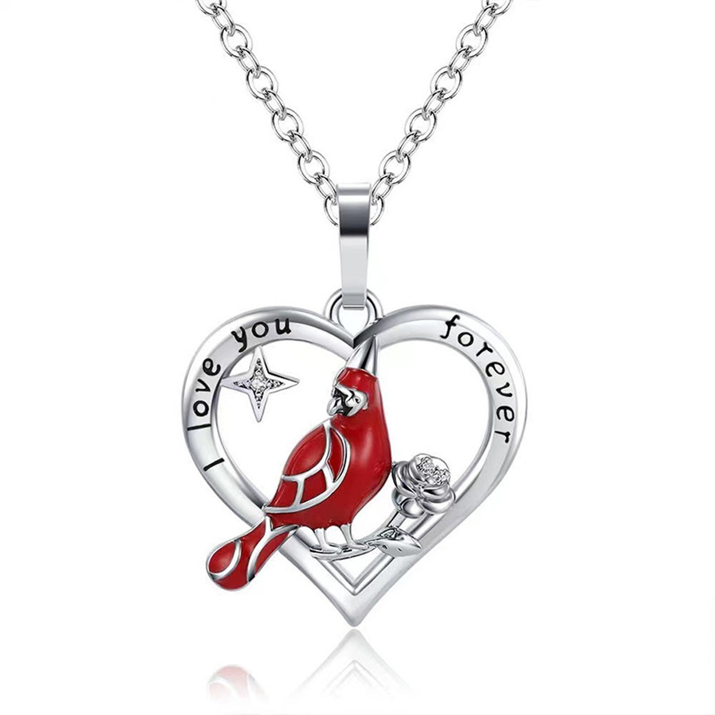 Heart Shaped Cardinal Pendant Necklace