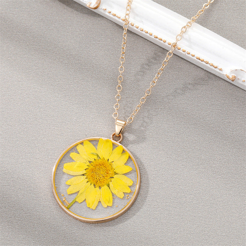 Design Resin Dried Flower Necklace Female Minority