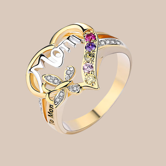 Hollow Heart Mom Ring