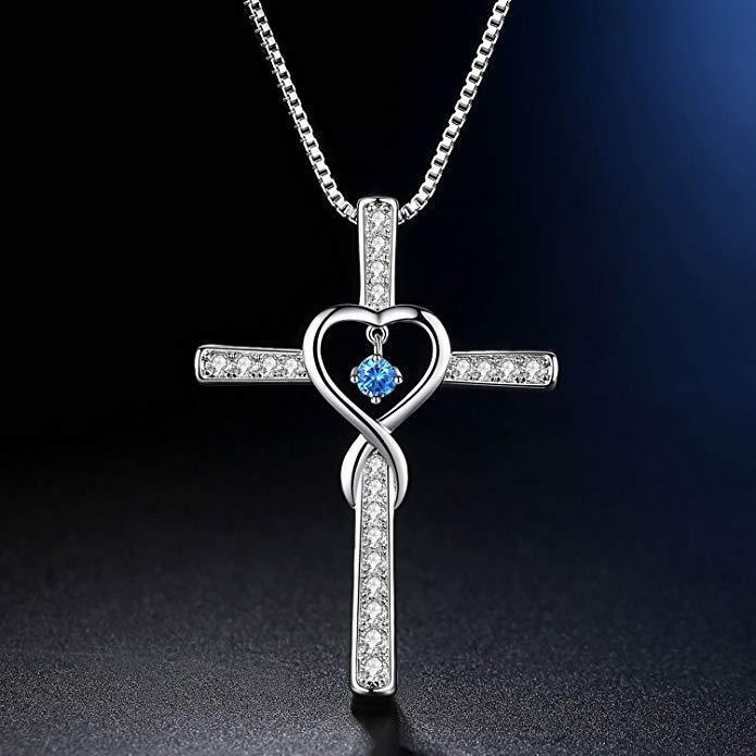 Infinity Love Cross Birthstone Pendant Necklace