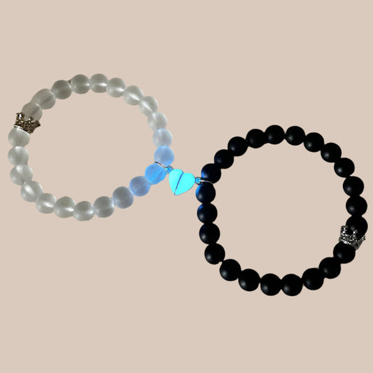 Glow-in-the-Dark Crown Couple Bracelet Set