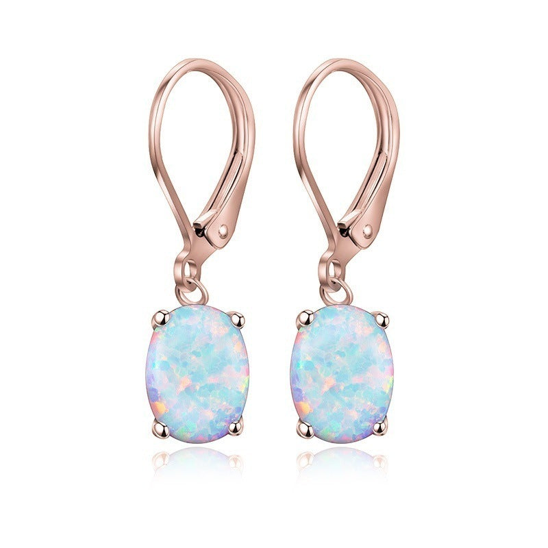 Four-Claw Oval Opal Stud Earring