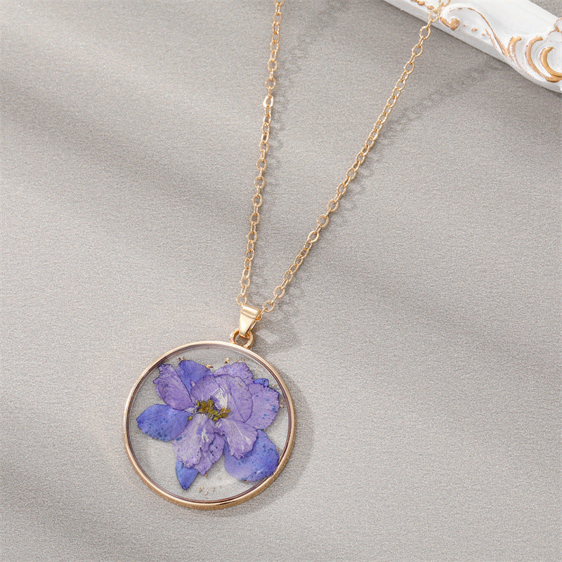 Design Resin Dried Flower Necklace Female Minority