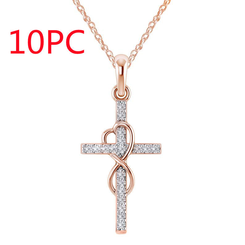 Diamond Eight-Character Cross Pendant Necklace