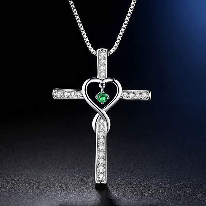 Infinity Love Cross Birthstone Pendant Necklace