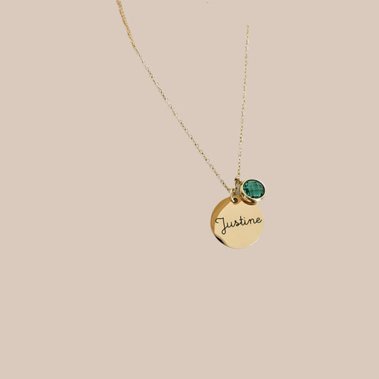 Birthstone Engraved Disc Necklace