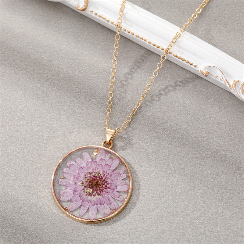 Design Resin Dried Flower Necklace Female Minority