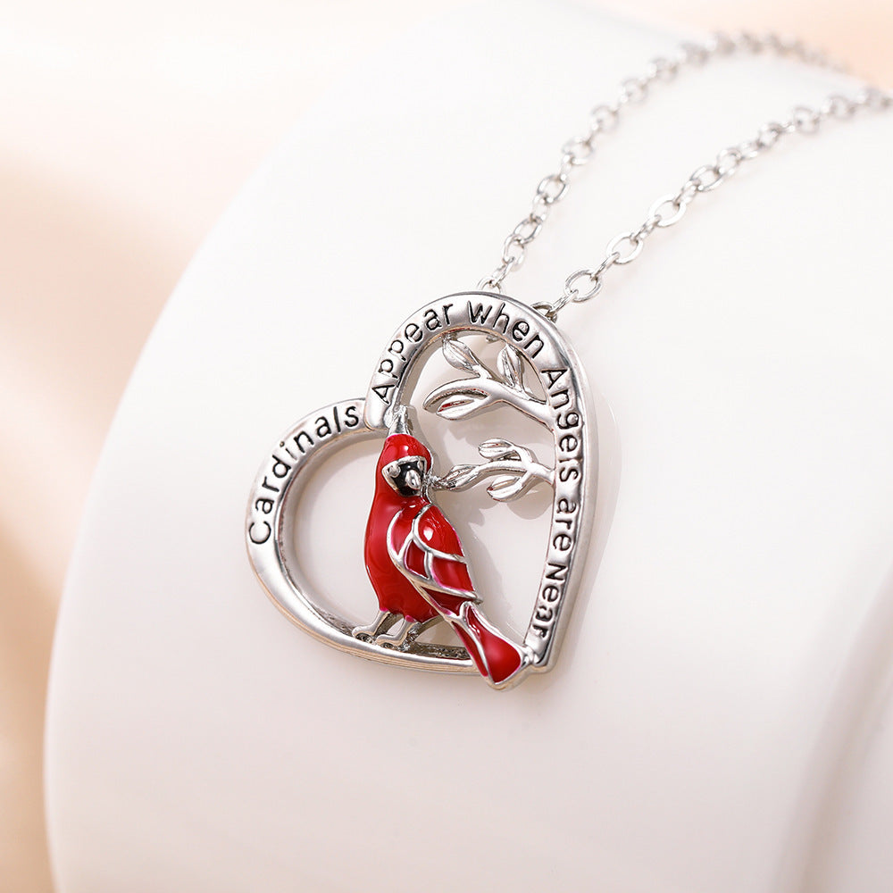 Heart Shaped Cardinal Pendant Necklace