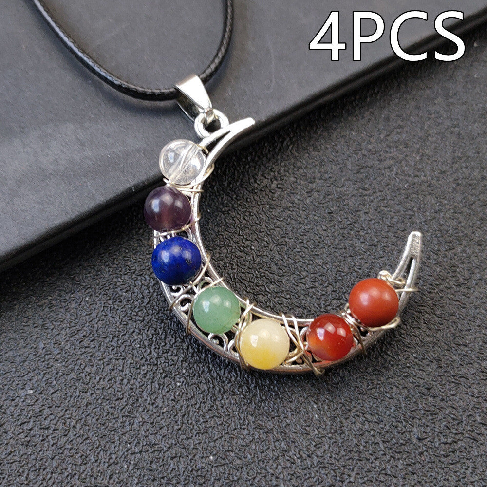 Seven Chakras Moon Pentagram Crystal Necklace