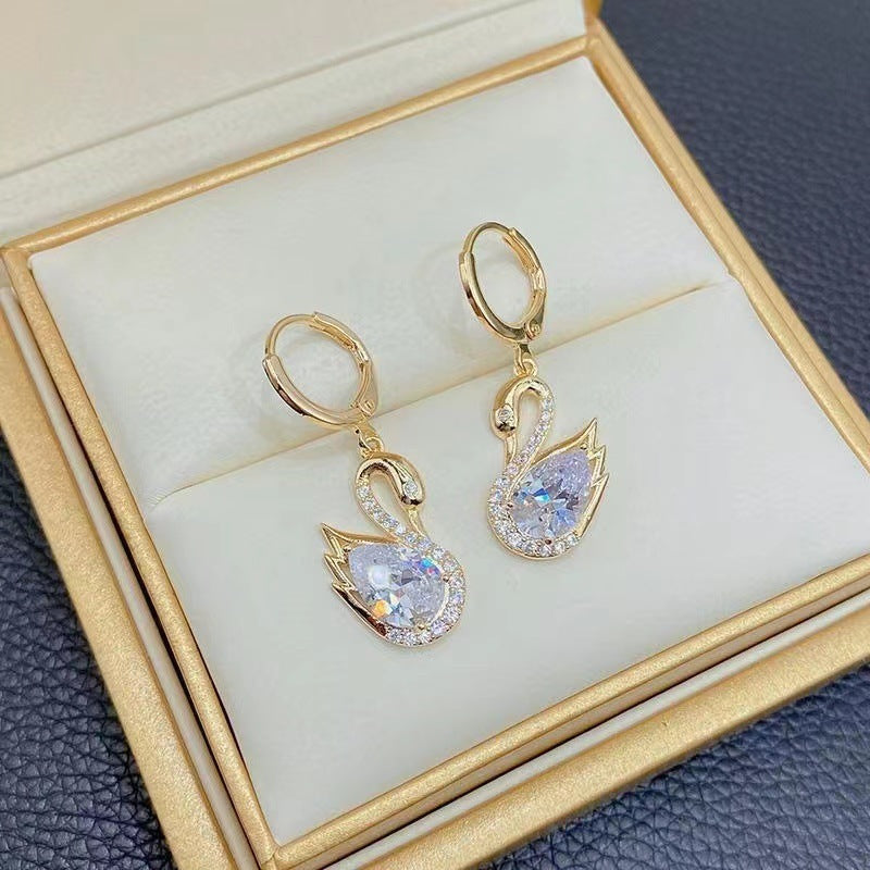 Sweet Rhinestone Swan Earrings