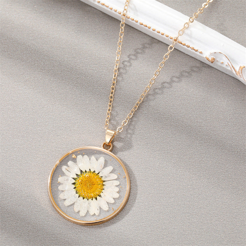 Design Resin Dried Flower Necklace Female Minority