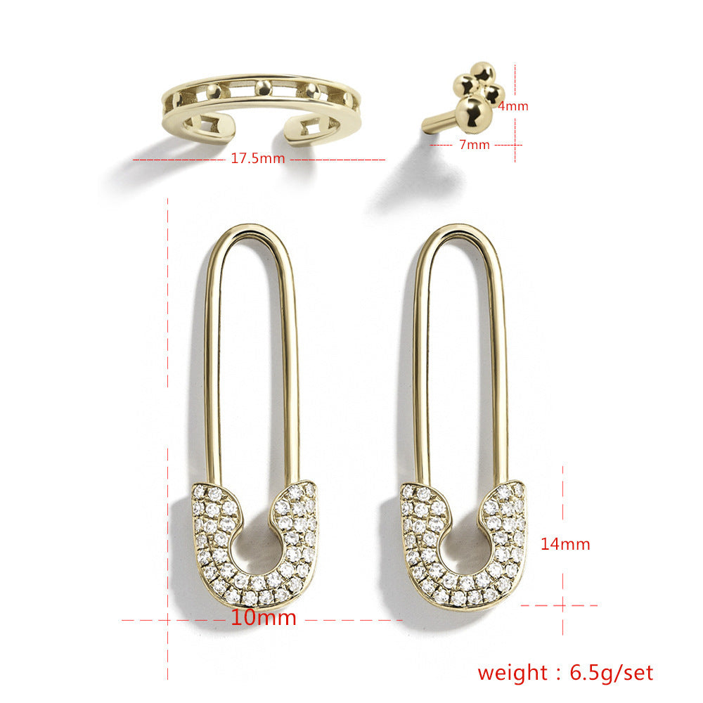 Rhinestone Alloy Pin Stud Earrings