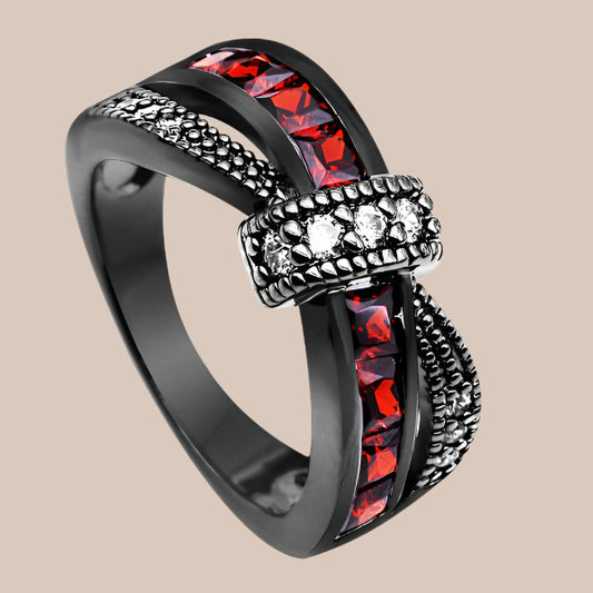 Crimson Cross Black Gold Zircon Ring