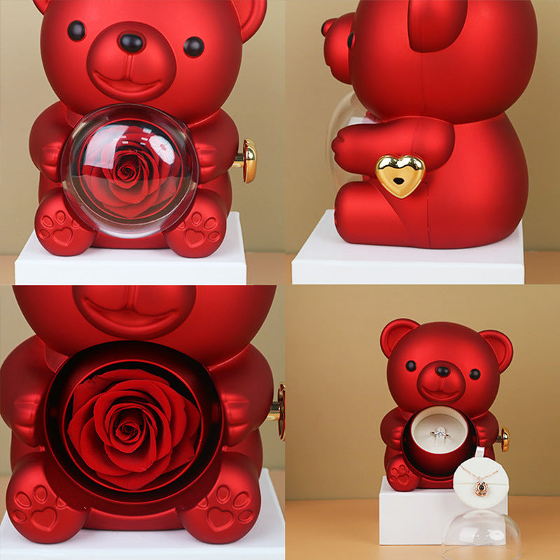 Rotating Bear Rose Jewelry Box