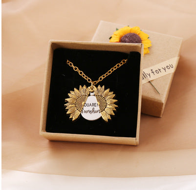 You Are My Sunshine Sunflower Pendant Necklace