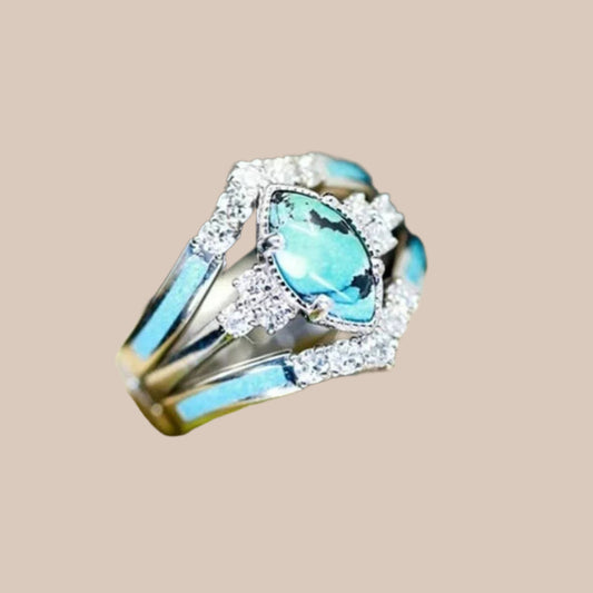 Retro Turquoise Diamond Ring Set