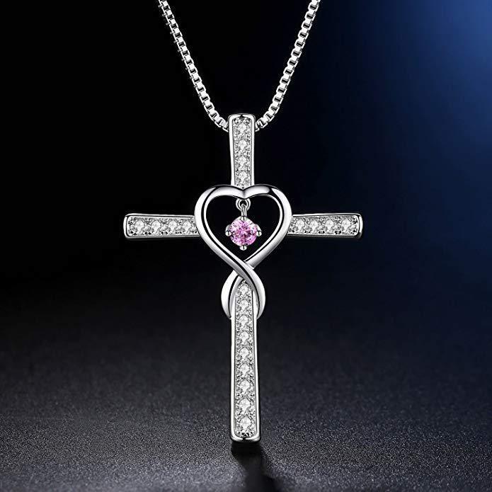 Infinity Love Cross Birthstone Pendant Necklace