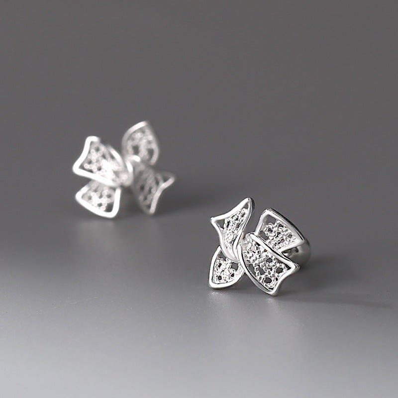 Sweet Hollow Filament Bow Stud Earrings