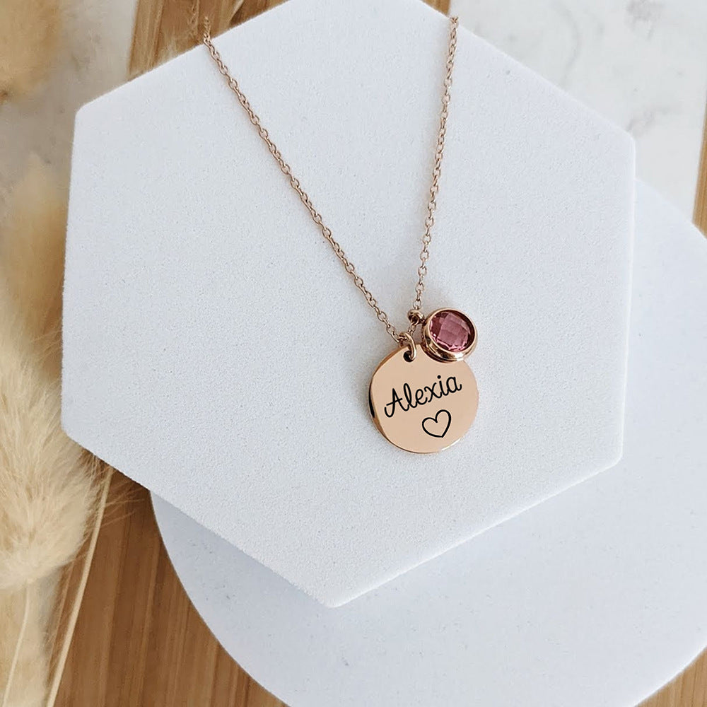 Birthstone Engraved Disc Necklace