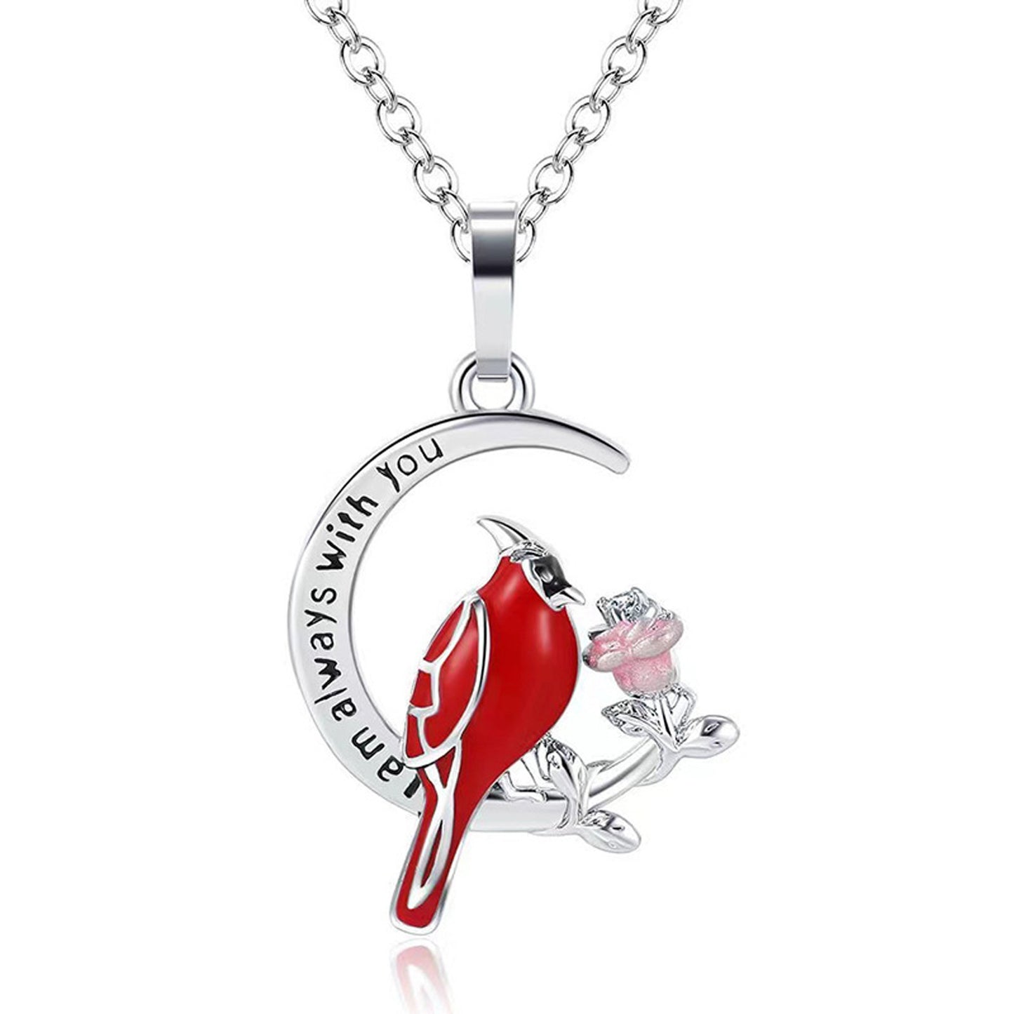 Heart Shaped Cardinal Pendant Necklace