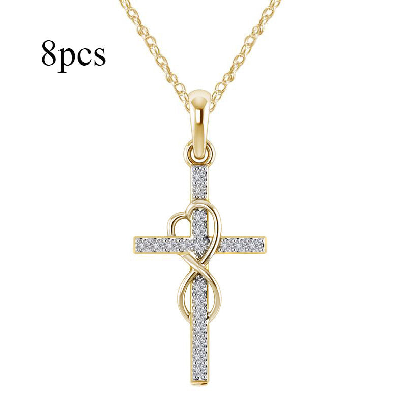 Diamond Eight-Character Cross Pendant Necklace