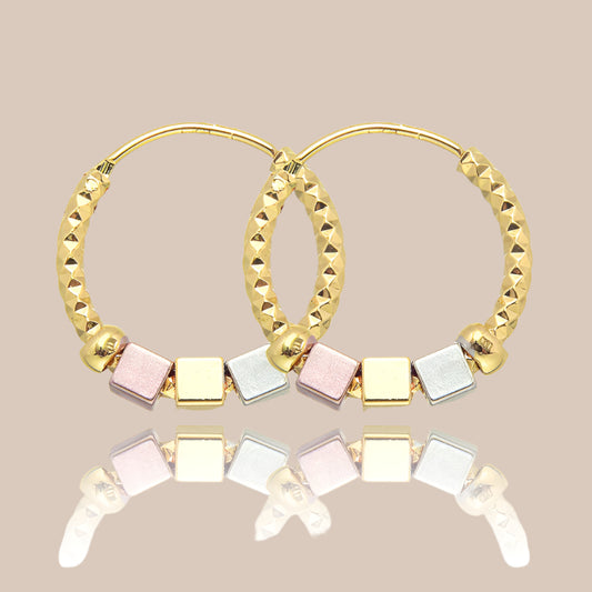 Hollow Rosette Earrings with Gold Contrast Hoops