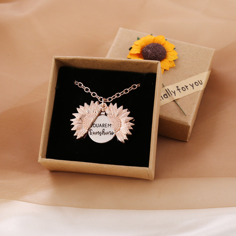 You Are My Sunshine Sunflower Pendant Necklace